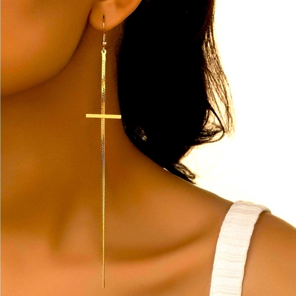Gold Cross Chain Earrings